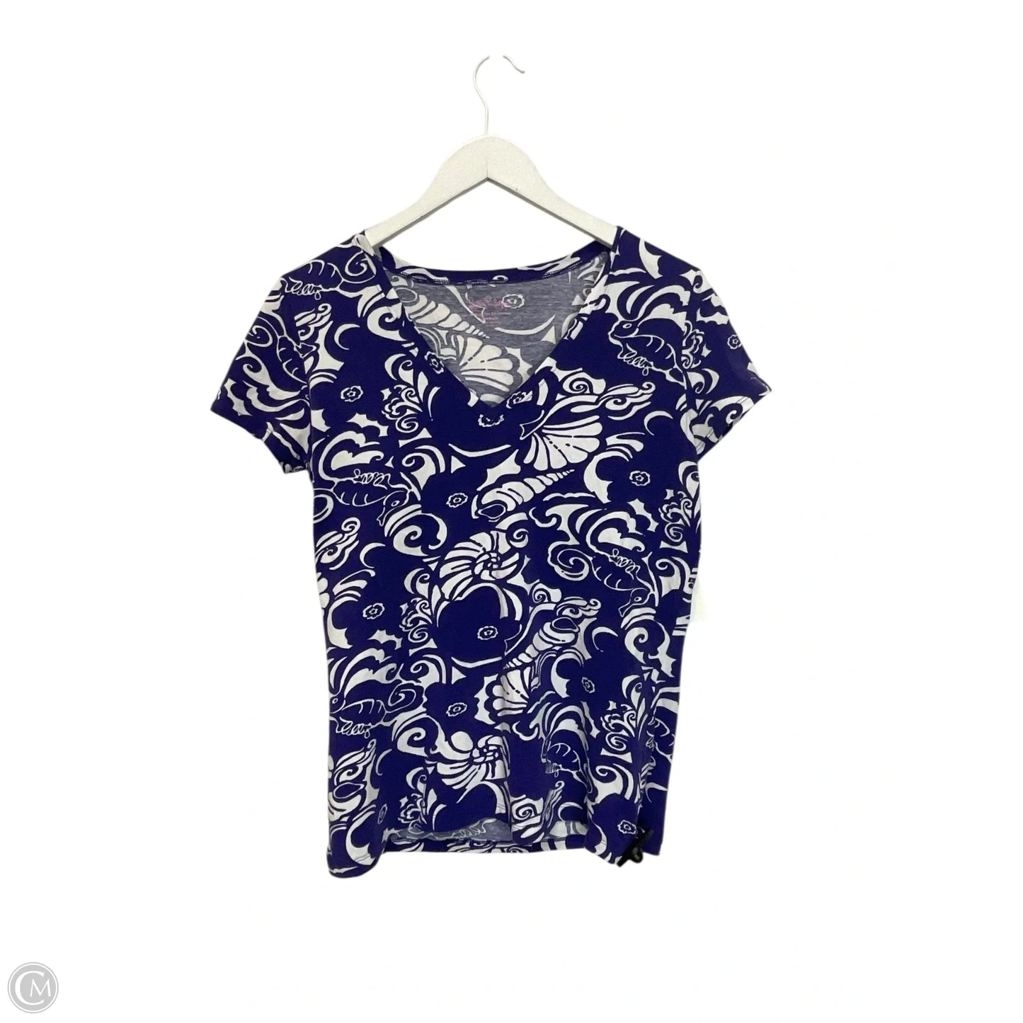 Top Short Sleeve Designer By Lilly Pulitzer In Purple & White, Size: M