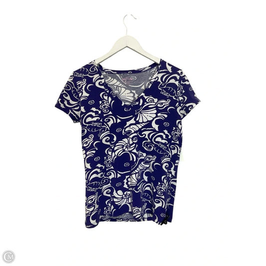 Top Short Sleeve Designer By Lilly Pulitzer In Purple & White, Size: M