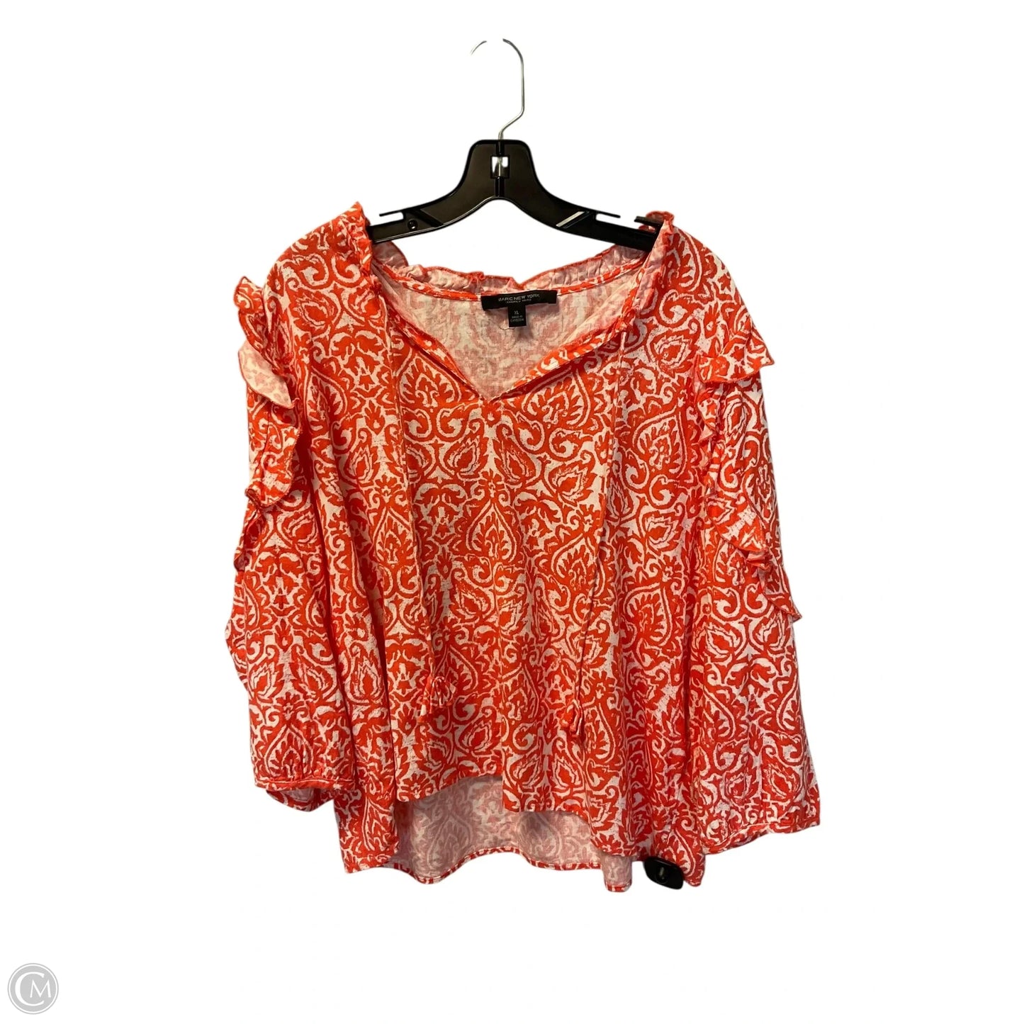 Top Long Sleeve By Marc New York In Orange & White, Size: Xl