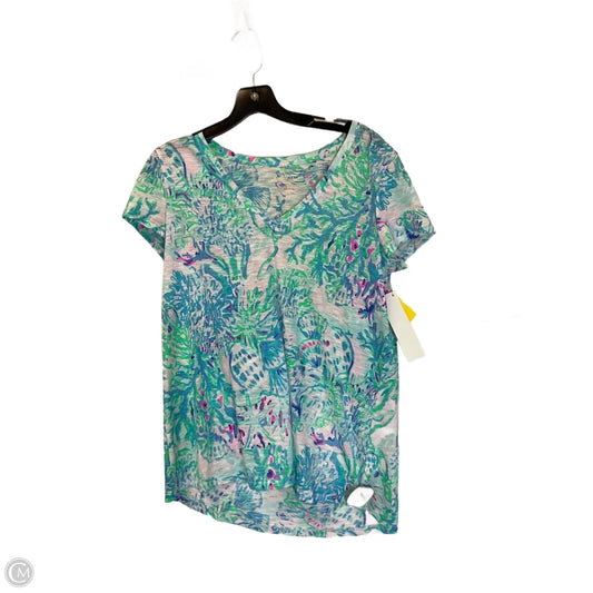 Top Short Sleeve Designer By Lilly Pulitzer In Blue & Green, Size: M