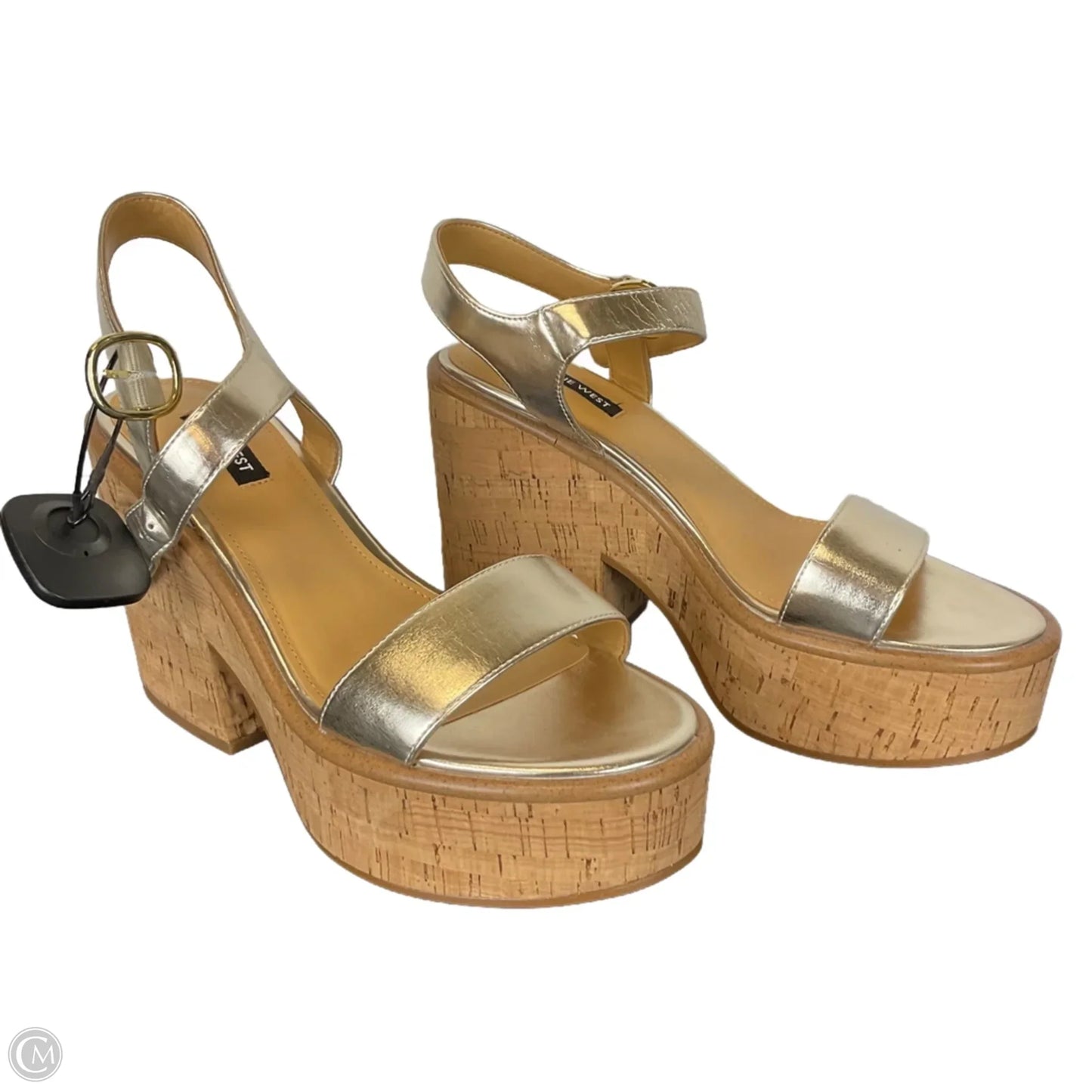 Sandals Heels Block By Nine West In Gold, Size: 9