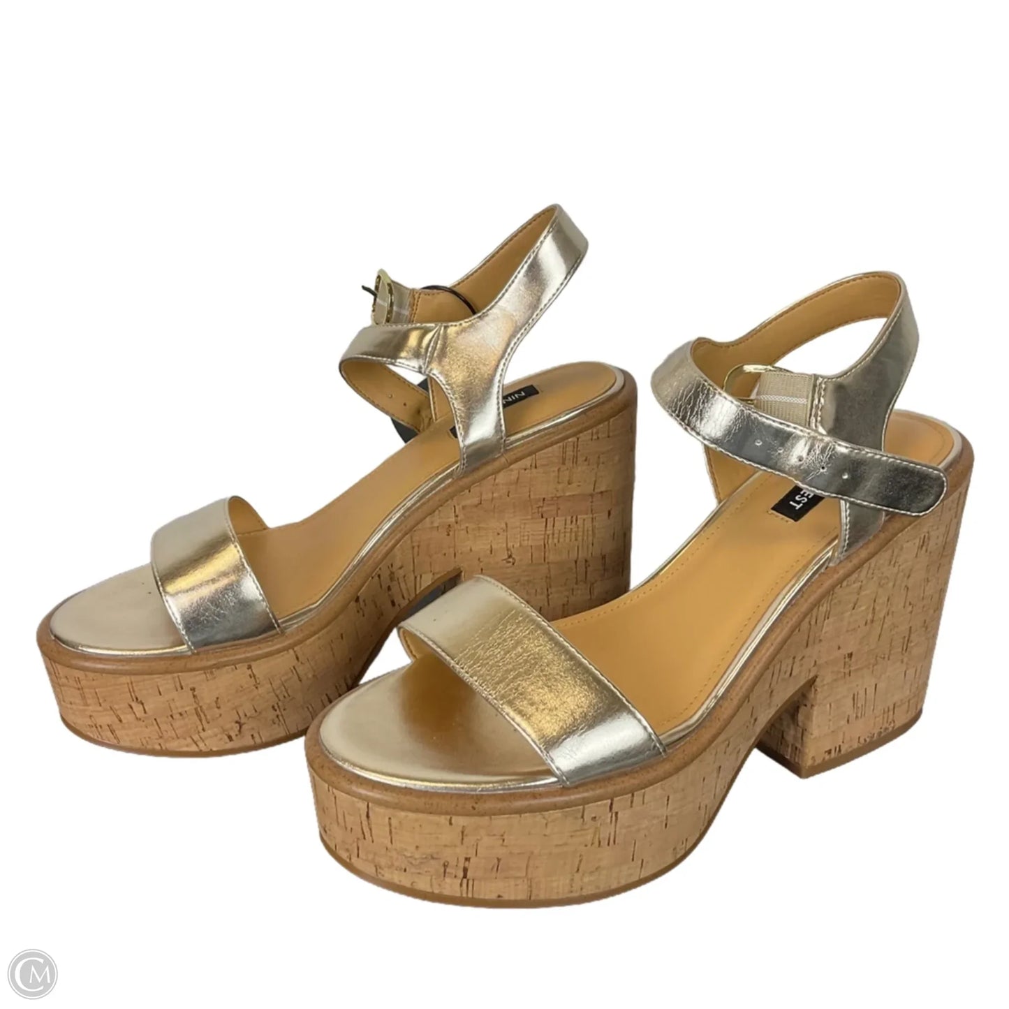 Sandals Heels Block By Nine West In Gold, Size: 9