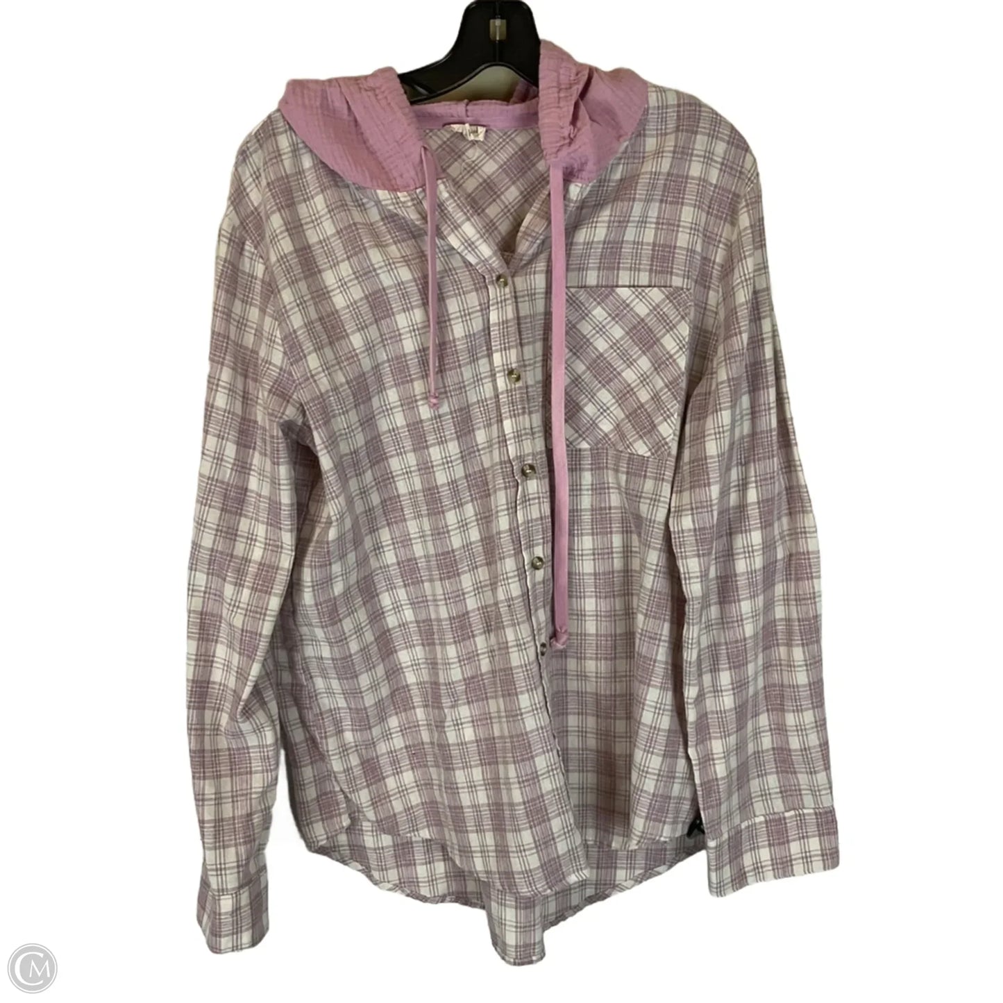 Jacket Shirt By Hem & Thread In Cream & Pink, Size: L