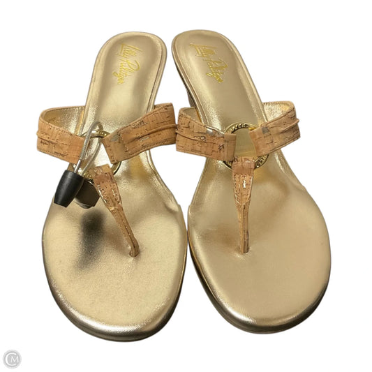 Sandals Designer By Lilly Pulitzer In Gold & Tan, Size: 9