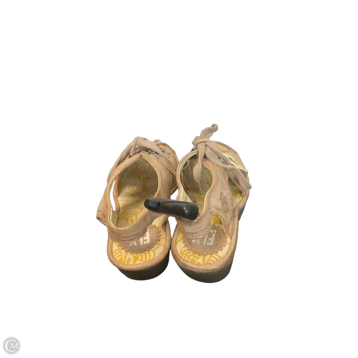 Sandals Heels Wedge By Fly London In Gold & Tan, Size: 6.5
