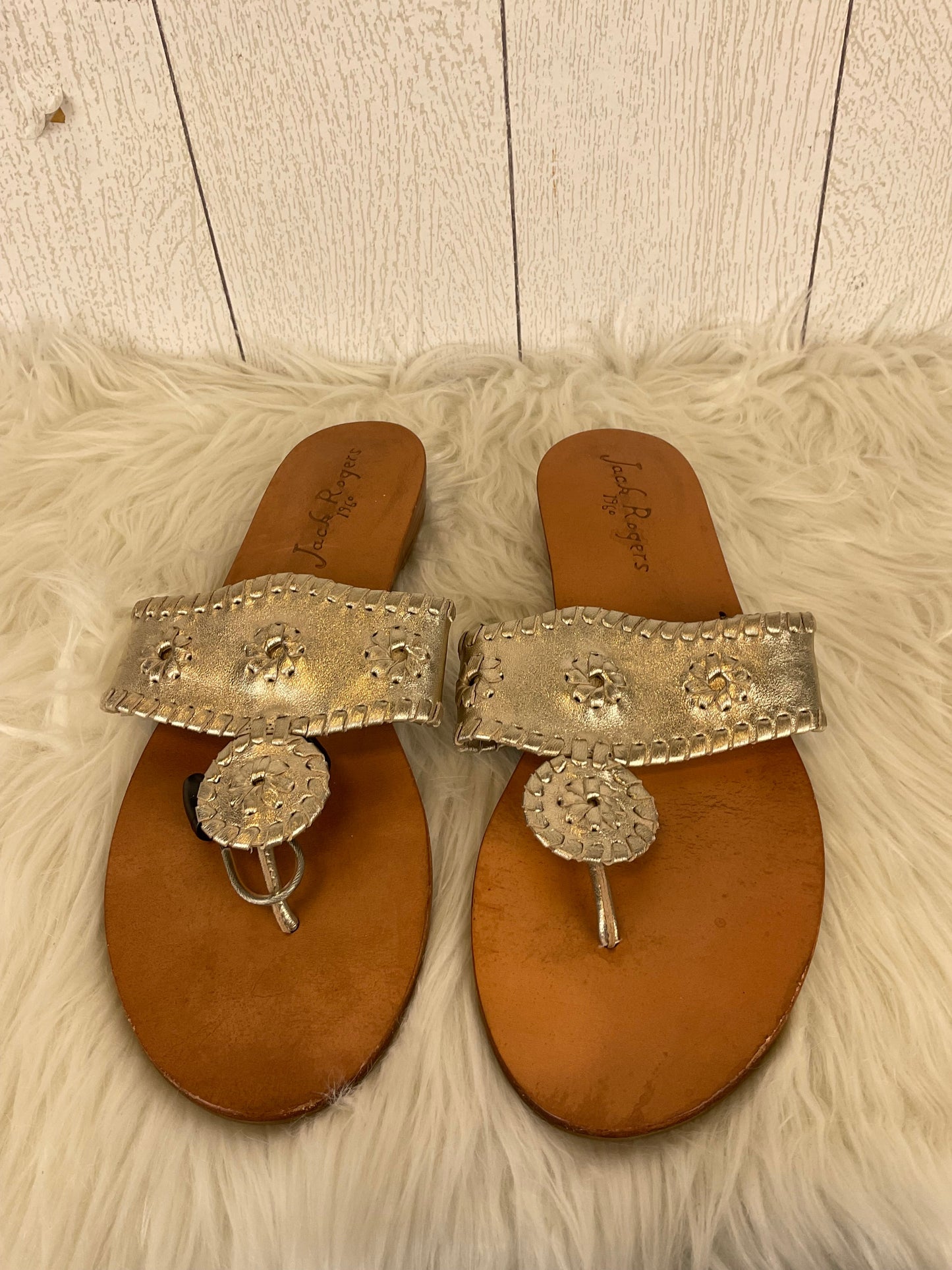 Gold Sandals Designer Jack Rogers, Size 10