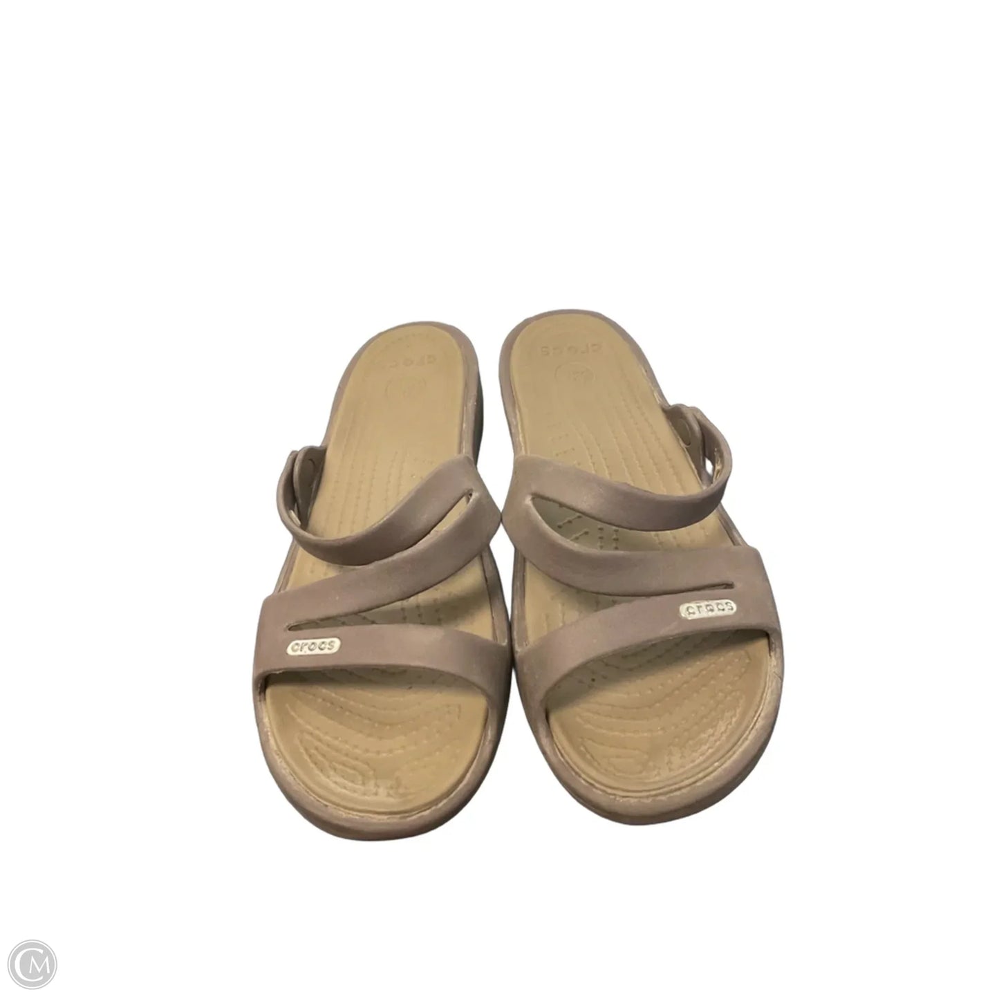 Sandals Heels Wedge By Crocs In Brown, Size: 8