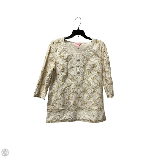 Dress Designer By Lilly Pulitzer In Gold & White, Size: L