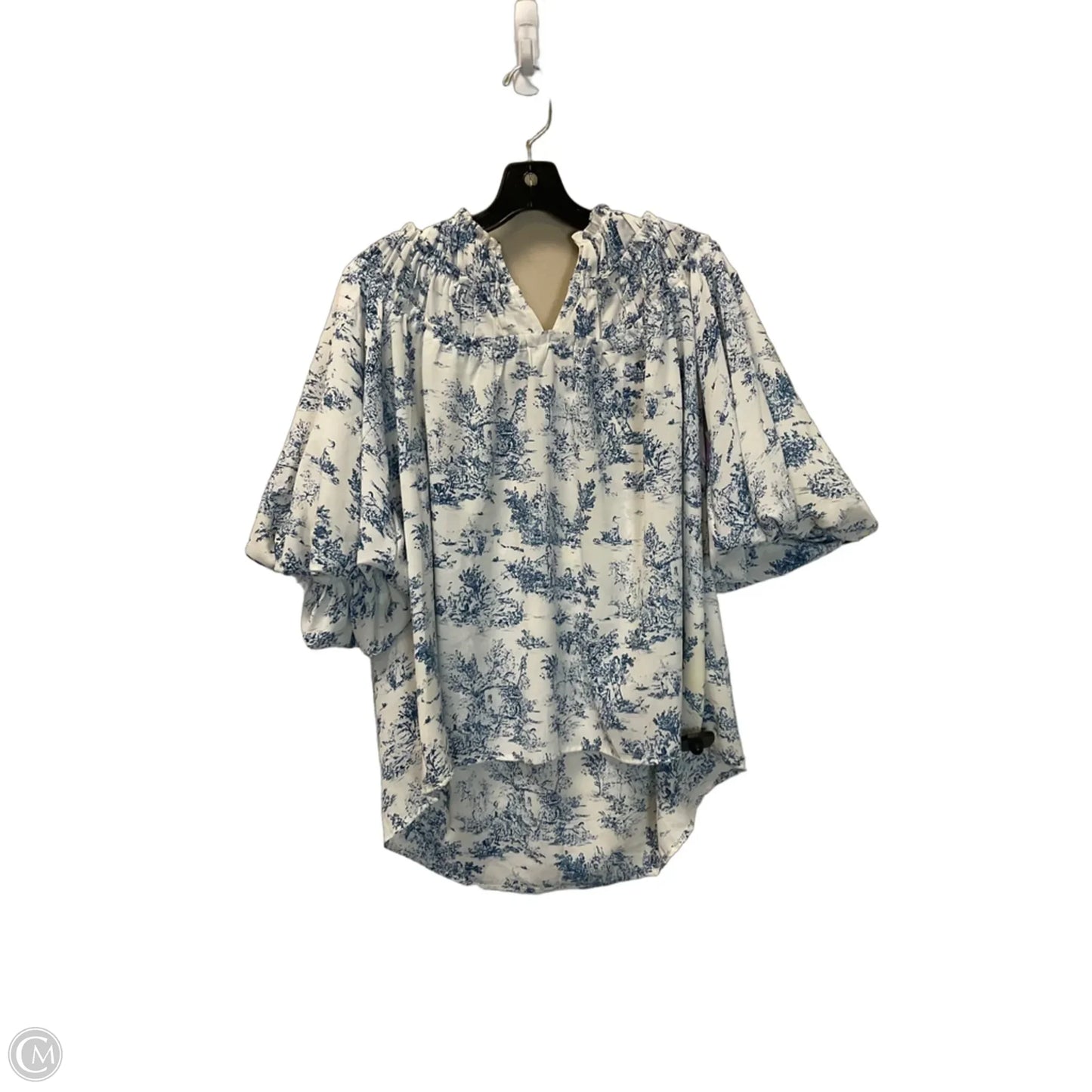 Top 3/4 Sleeve By Entro In Blue & White, Size: L