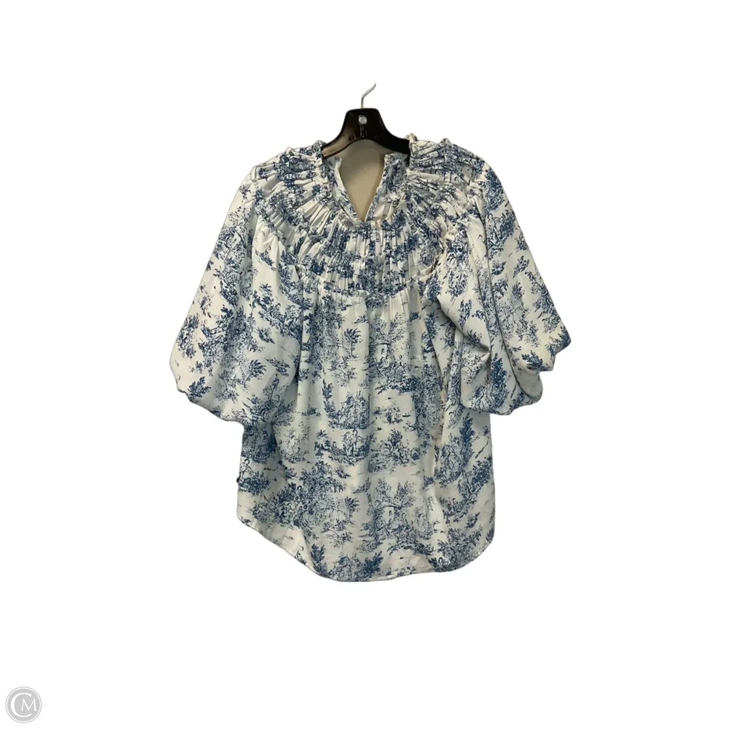 Top 3/4 Sleeve By Entro In Blue & White, Size: L