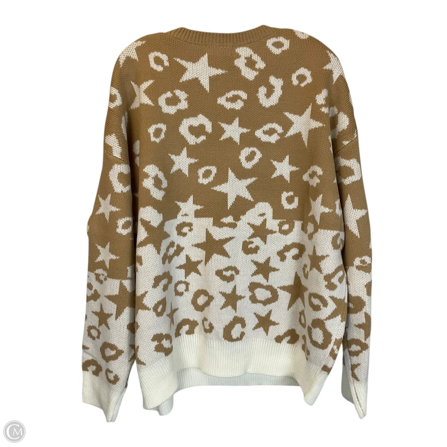 Sweater By Andree By Unit In Tan & White, Size: 1x