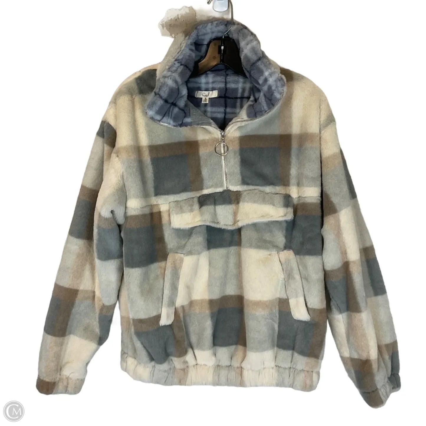 Jacket Faux Fur & Sherpa By Easel In Blue & Cream, Size: S