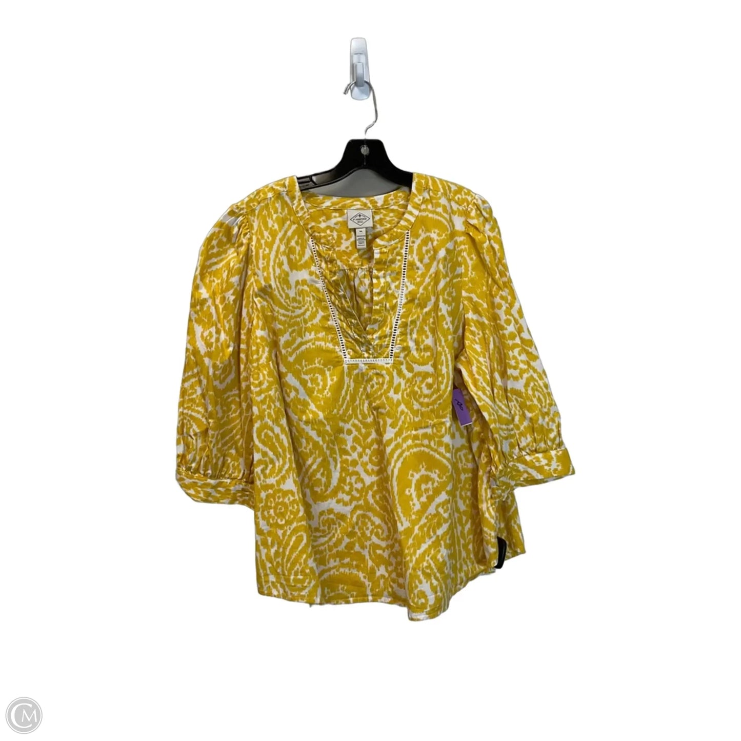 Top 3/4 Sleeve By St Johns Bay In Yellow, Size: 0x