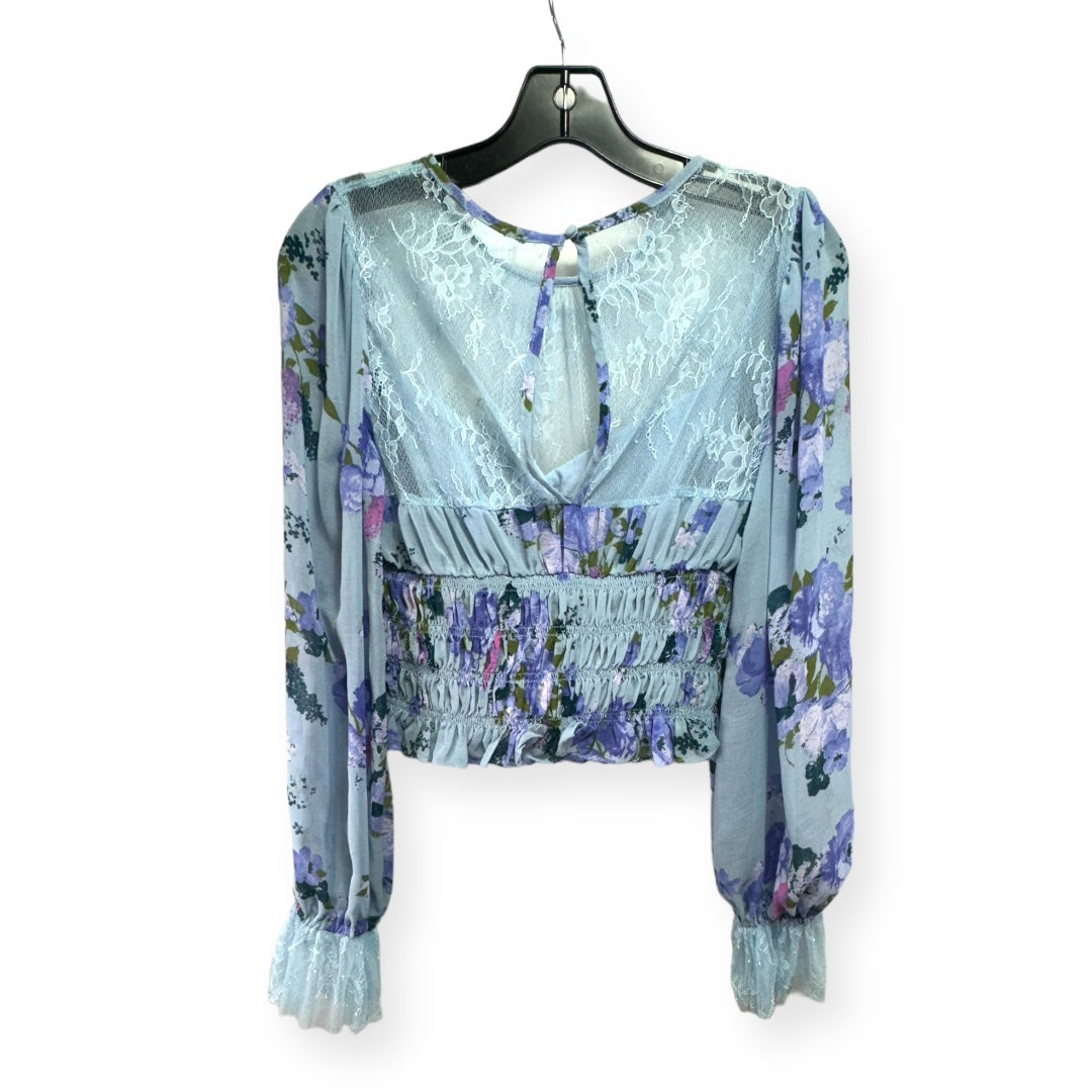 Daphne Floral-print Smocked Top In Silver Blue Combo Free People, Size S