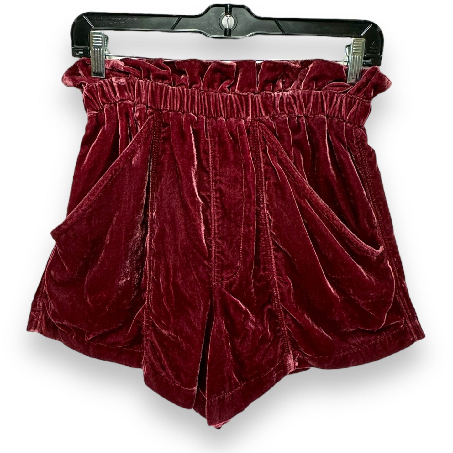 At First Sight Velvet High Waisted Paper Bag Shorts By Free People In Wine Bordeaux, Size: S