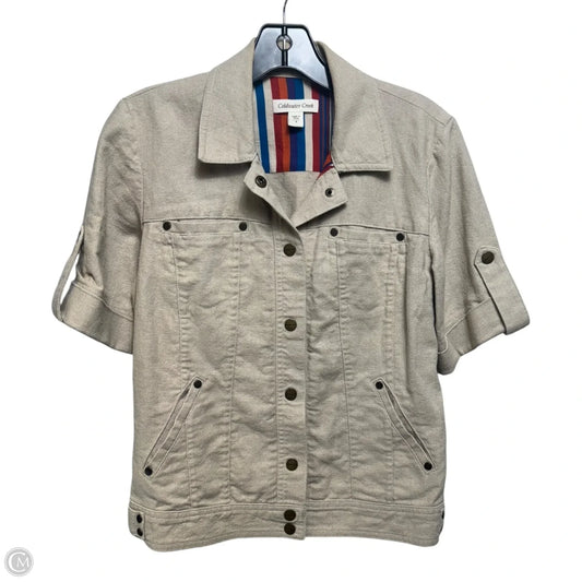 Linen Blend Jacket Shirt By Coldwater Creek In Tan, Size: 4