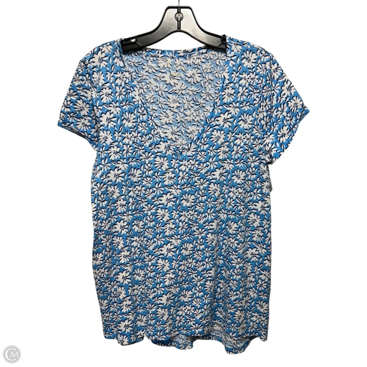 Etta V-Neck Top Designer By Lilly Pulitzer In Lunar Blue Palm Beach Petals, Size: L