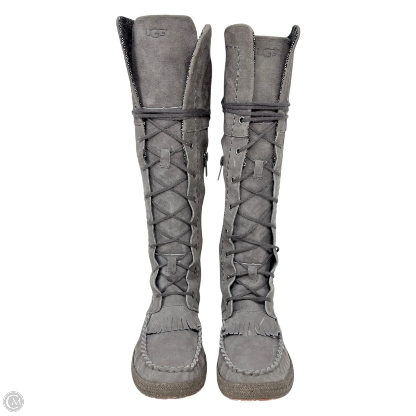 Somaya Moccasin Boots Designer By Ugg In Grey, Size: 5
