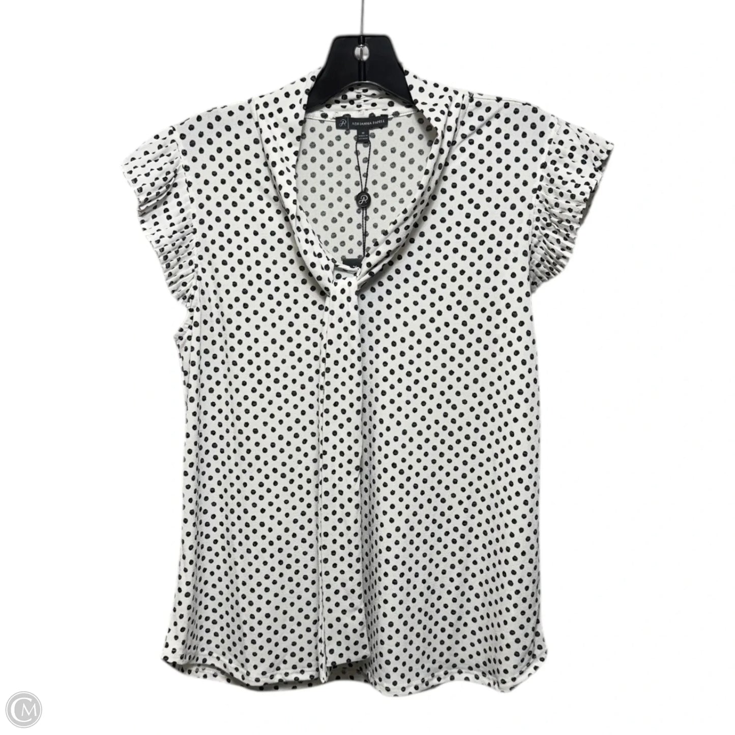 Tie Neck Knit Top With Pleated ShouldersTop Sleeveless By Adrianna Papell In Polkadot Pattern, Size: M