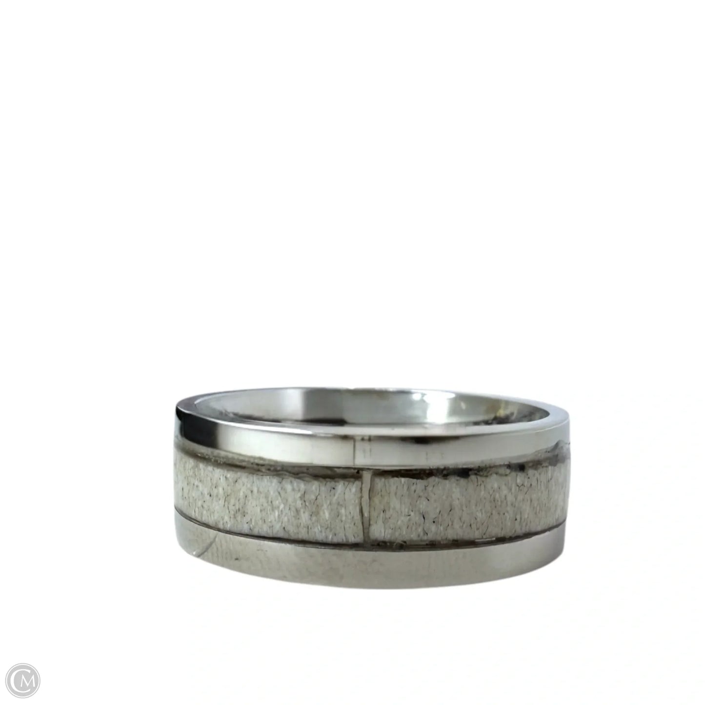Solid White Tail Antler Inlay Band Ring, Size: 10