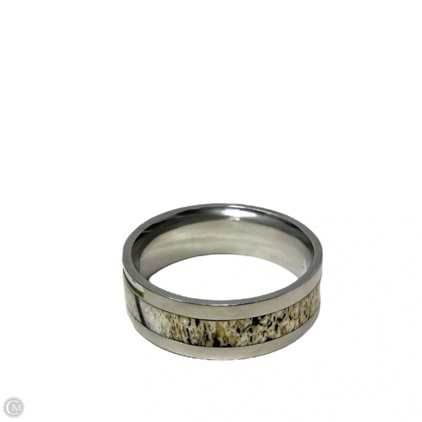 White Tail Antler Inlay Band Ring, Size: 13