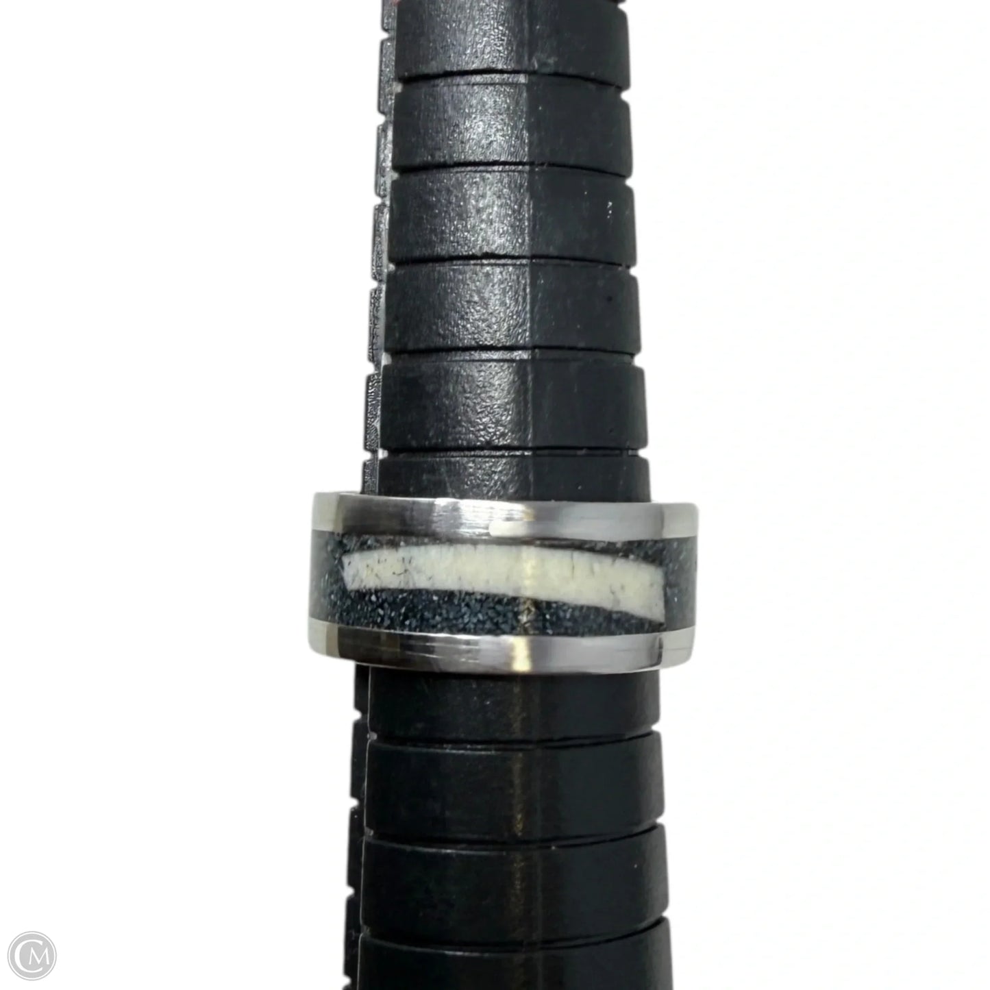 White Tail Antler & Black Quartz Inlay Band Ring, Size: 6