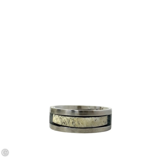 White Tail Antler & Black Quartz Inlay Band Ring, Size: 12