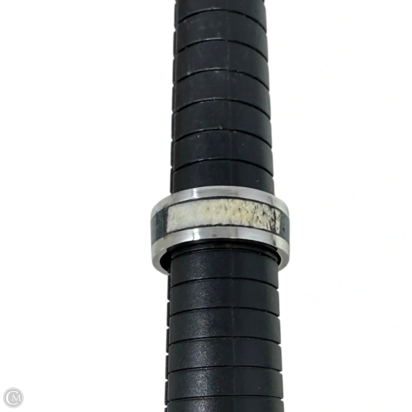 White Tail Antler & Black Quartz Inlay Band Ring, Size: 8