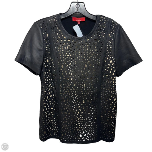 Laser Cut Leather Top Short Sleeve By Saks Fifth Avenue In Black, Size: S