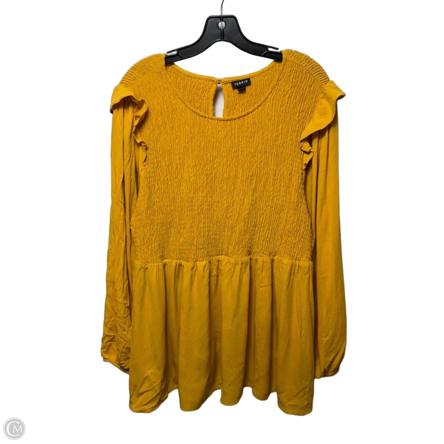 Peplum Crinkle Gauze Smocked Top By Torrid In Yellow, Size: 2X