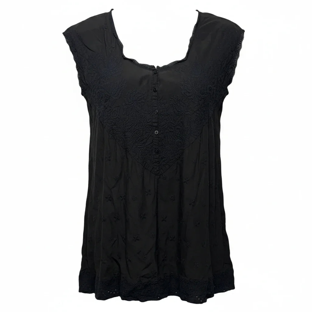 Embroidered Eyelet Tunic By Johnny Was In Black, Size: M