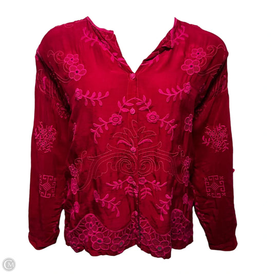 Embroidered Eyelet Top Long Sleeve By Johnny Was In Maroon, Size: M