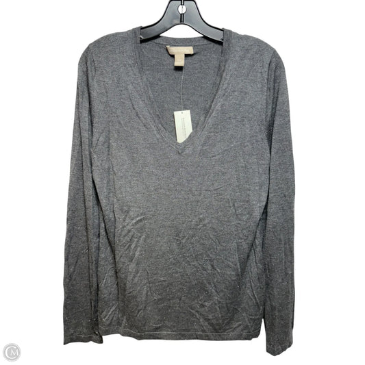 Metallic Thread V Neck Sweater By Banana Republic In Grey, Size: L