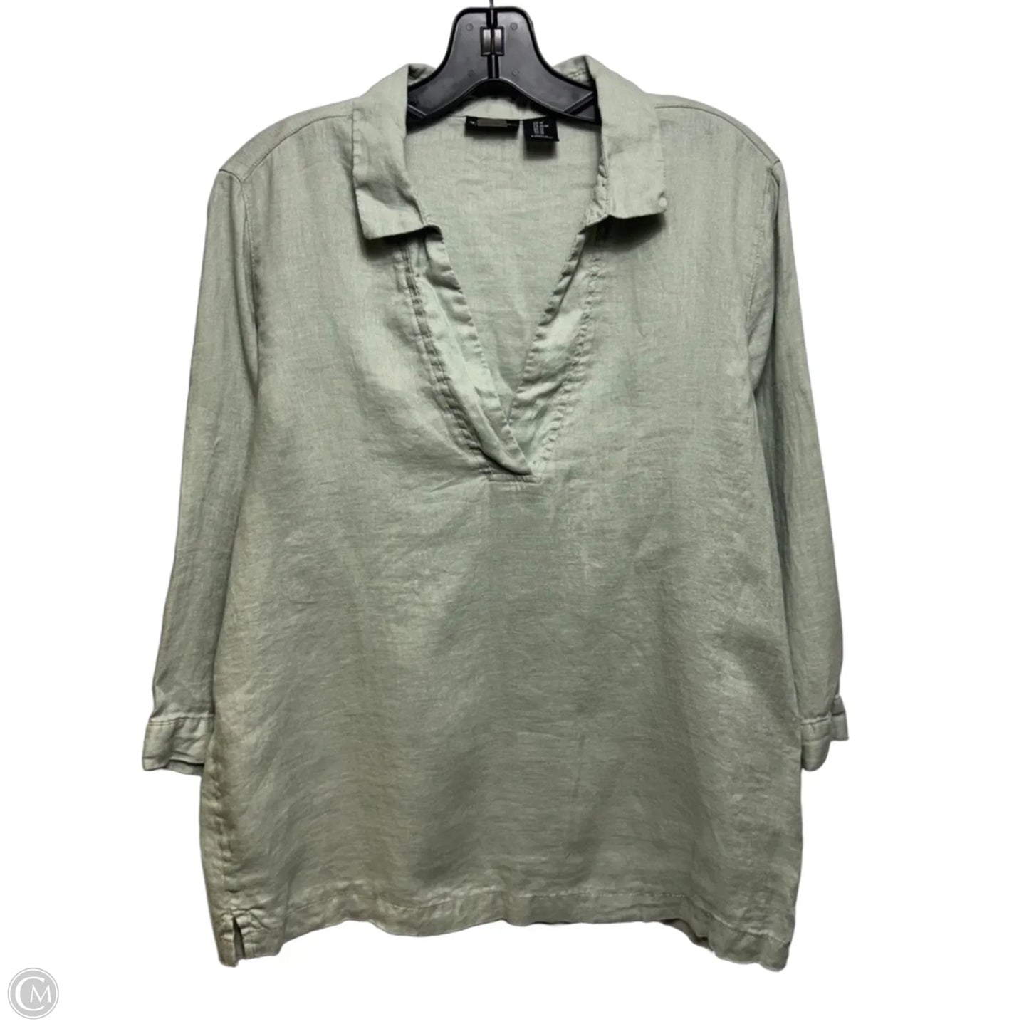 Linen Top Long Sleeve By Tahari In Green, Size: M