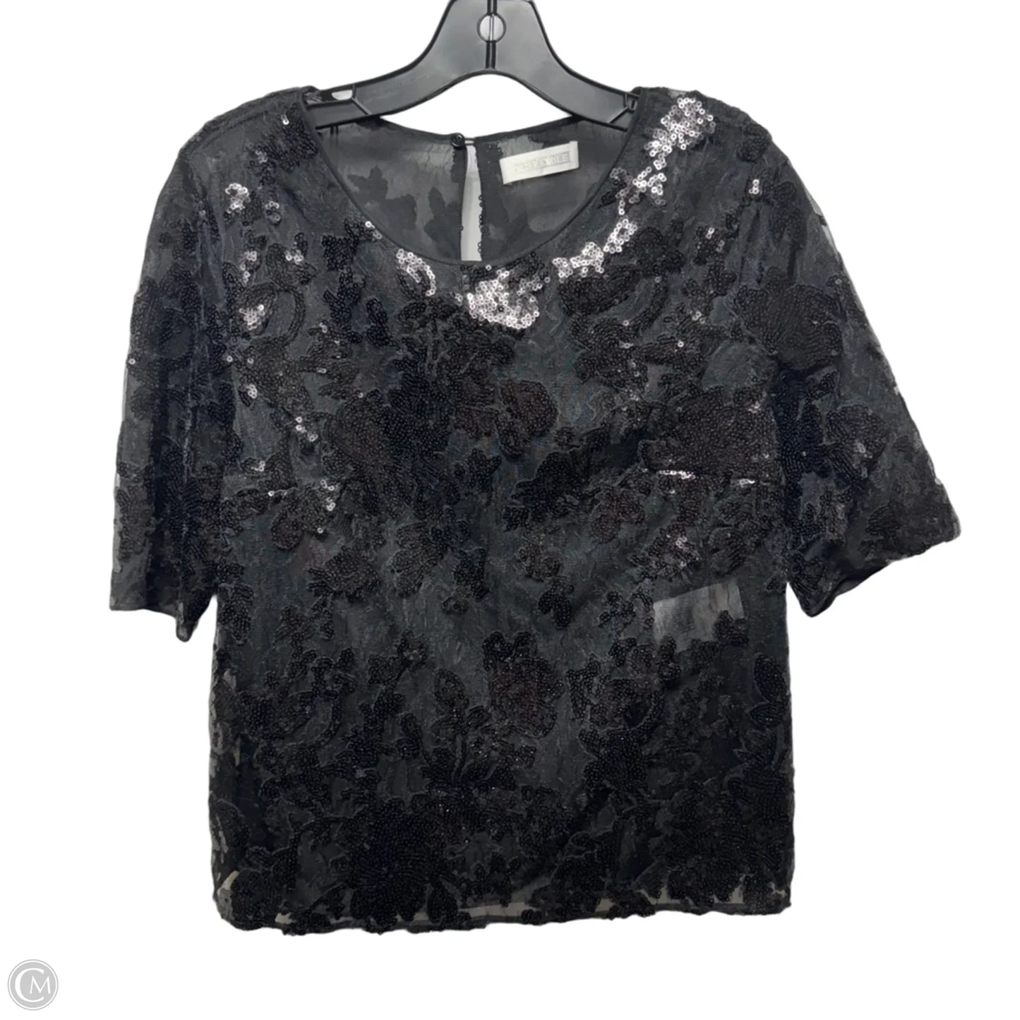 Sheer Sequin Top Short Sleeve By St Emile In Black, Size: 8