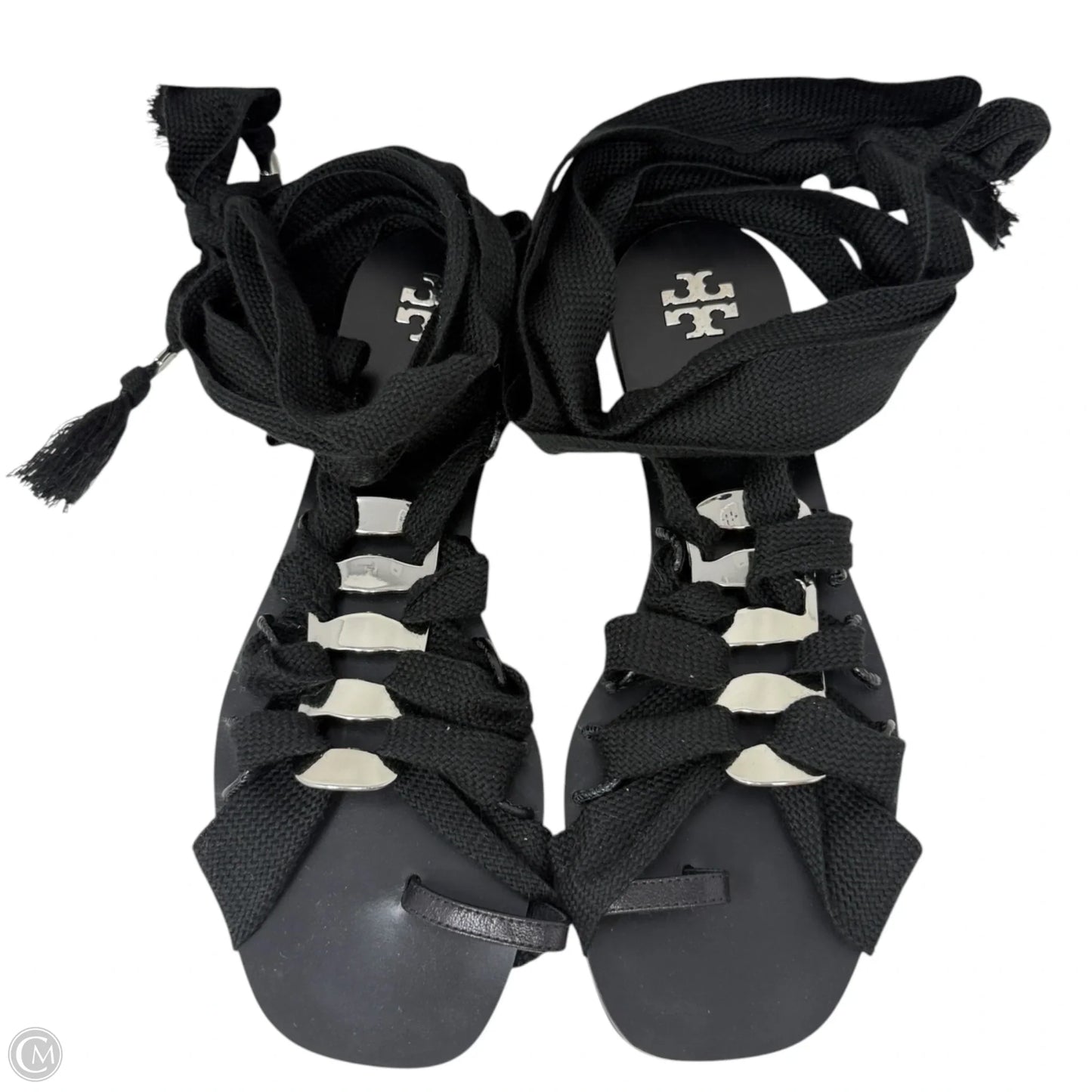 Ribbon Link Lace-up Gladiator Sandals In Black Designer By Tory Burch In Black, Size: 8.5