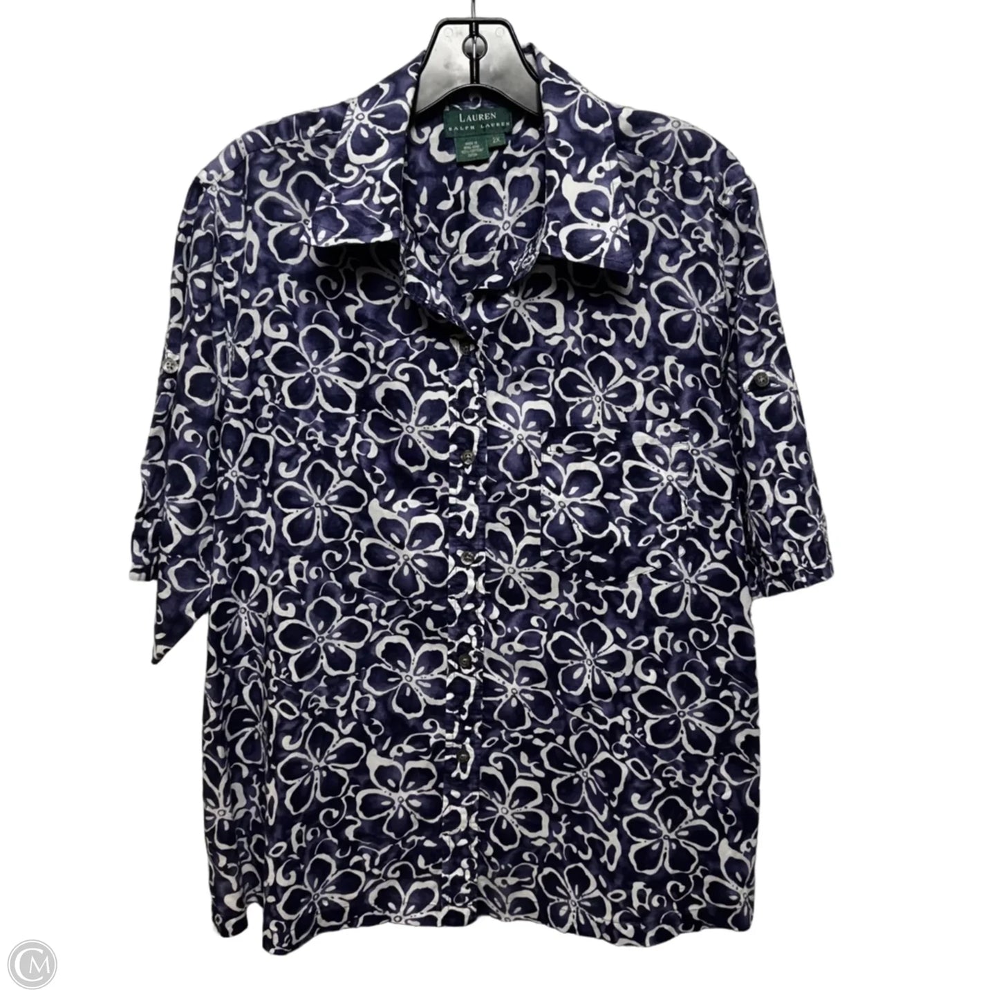 Hawaiian Cotton Top Short Sleeve By Lauren By Ralph Lauren In Floral Print, Size: 2x
