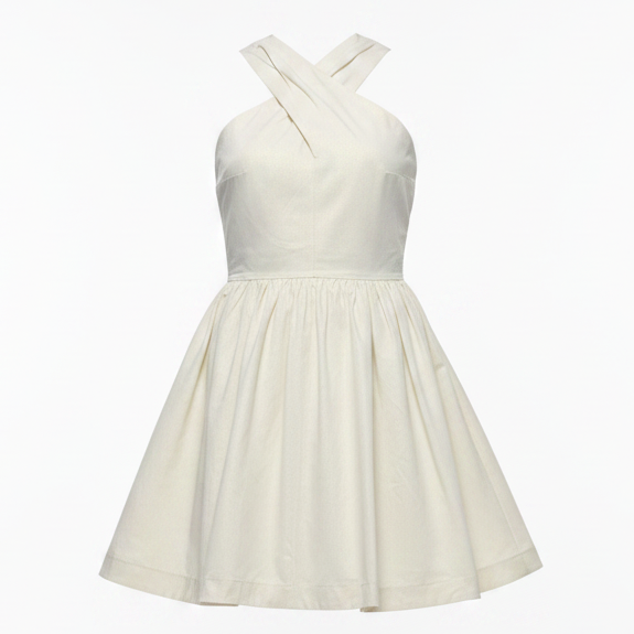 Crisscross Halter Fit & Flare Cocktail Dress By Rosie + Belle In Metallic Gold, Size: 8