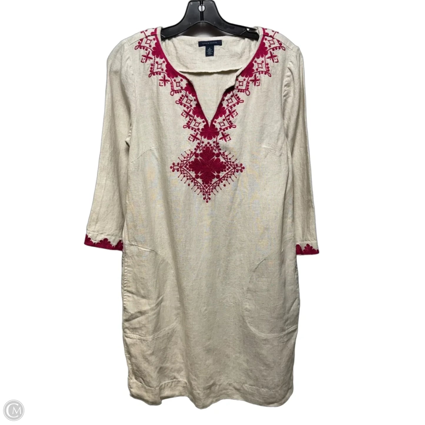 Embroidered Linen Dress Casual Midi By Tommy Hilfiger In Tan, Size: M