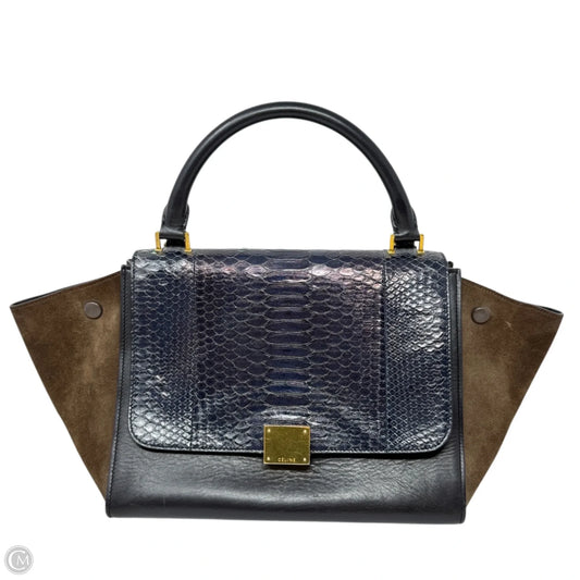 Python & Brown Suede Trapeze Bag Luxury Designer Label By Celine, Size: Large
