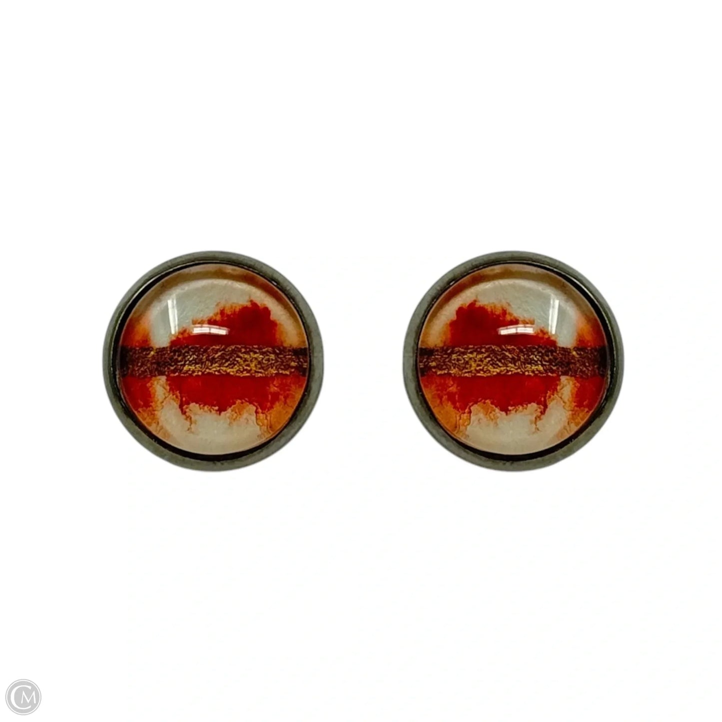 Orange & Gold Round Stud Earrings
