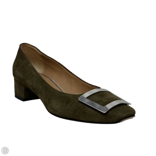 Suede Block Heel Buckle Pumps By Jet Set Paris In Green, Size: 6.5