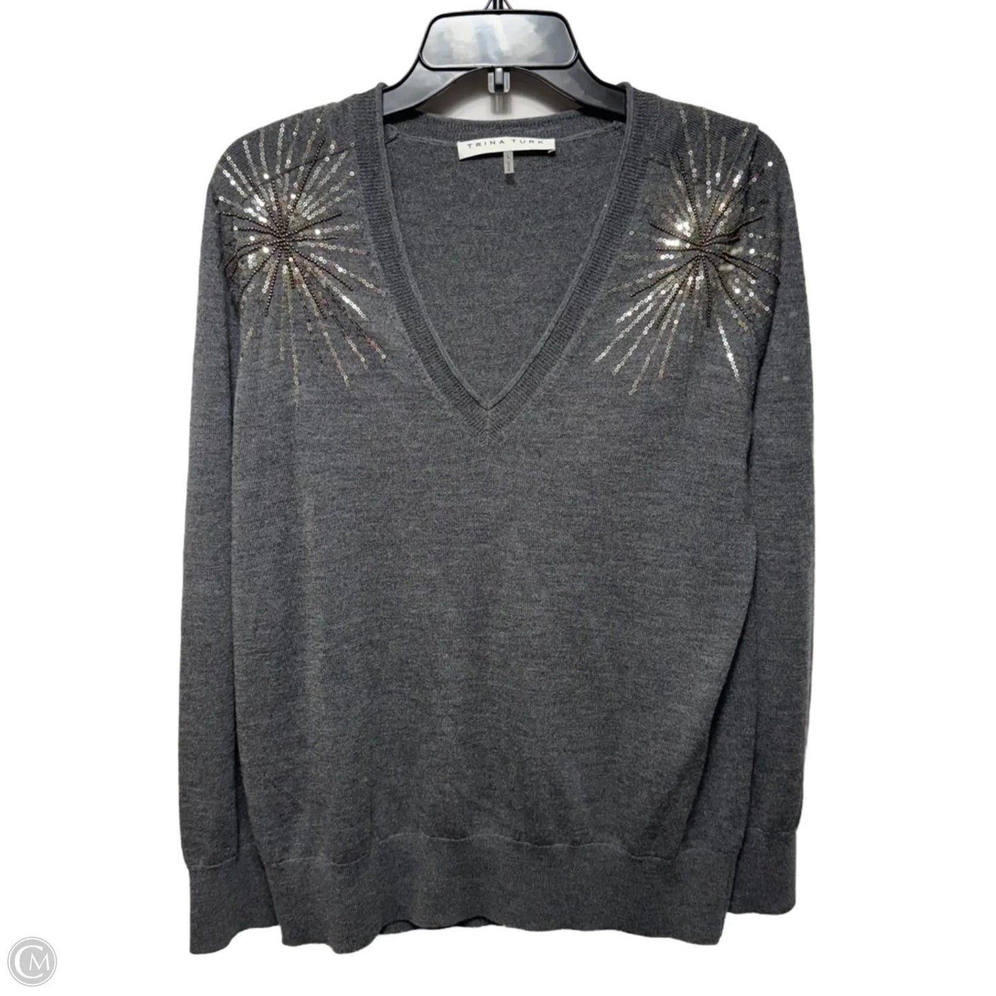 Evangeline Embellished Merino Wool Sweater By Trina Turk In Grey, Size: L