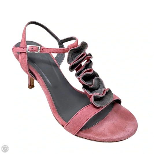 Suede Ruffle T Strap Sandals By Boden In Pink, Size: 8
