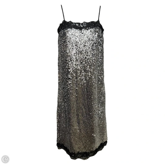 Sequin Lace Trim Dress Party Midi By Lilly Sisto x Gianni Bini In Silver, Size: 8