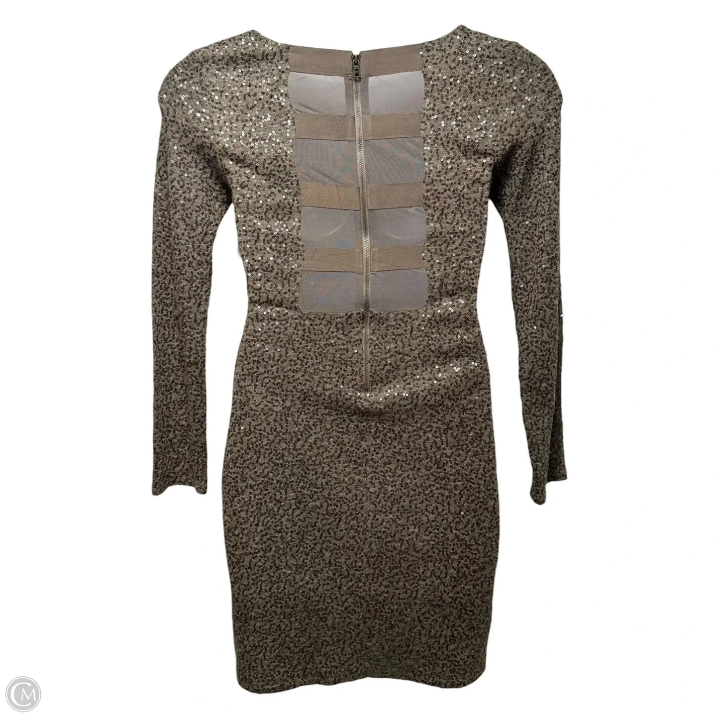 Sequin Embellished Mini Dress Designer By Alice + Olivia In Taupe, Size: M (estimated)