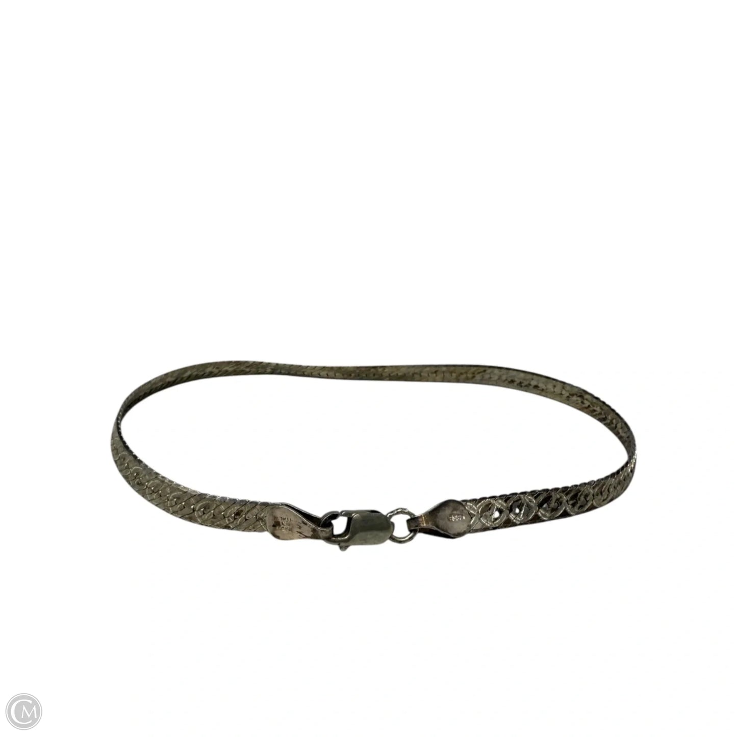 Vintage Italian Sterling Silver Etched Herringbone Chain Bracelet By Milor Italy