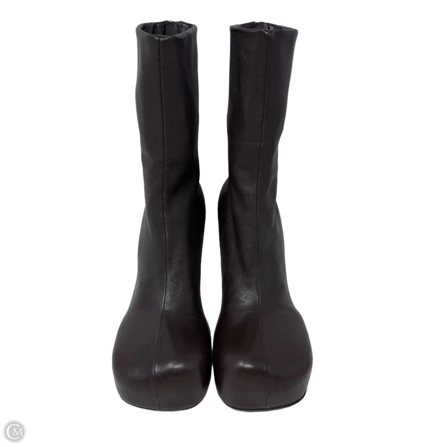Leather Platform Ankle Sock Boots Luxury Designer By Bottega Veneta In Brown, Size: 8.5 (38.5)