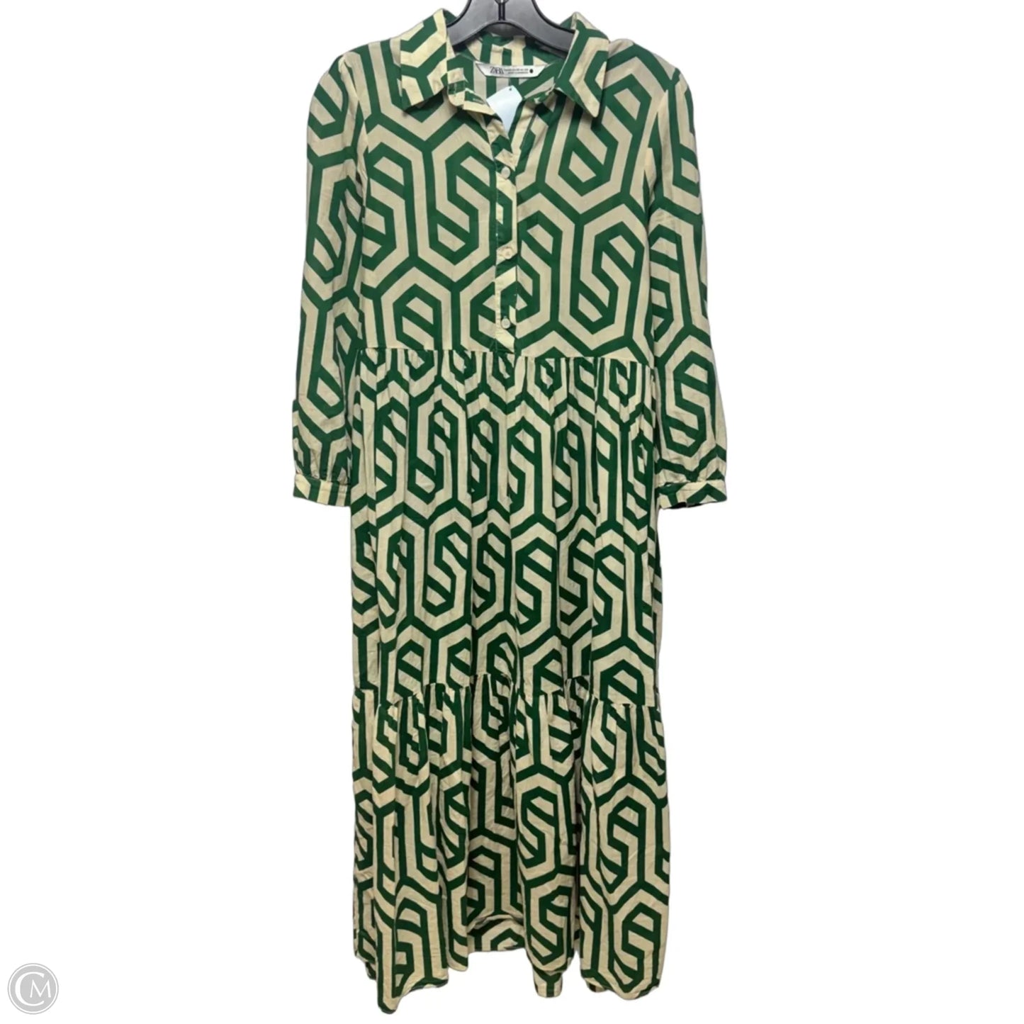 Dress Casual Maxi By Zara In Cream & Green, Size: Xs