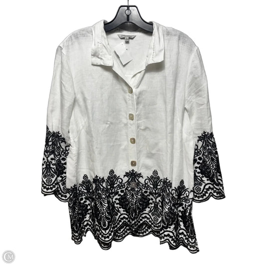 Embroidered Top 3/4 Sleeve By John Mark In White, Size: L
